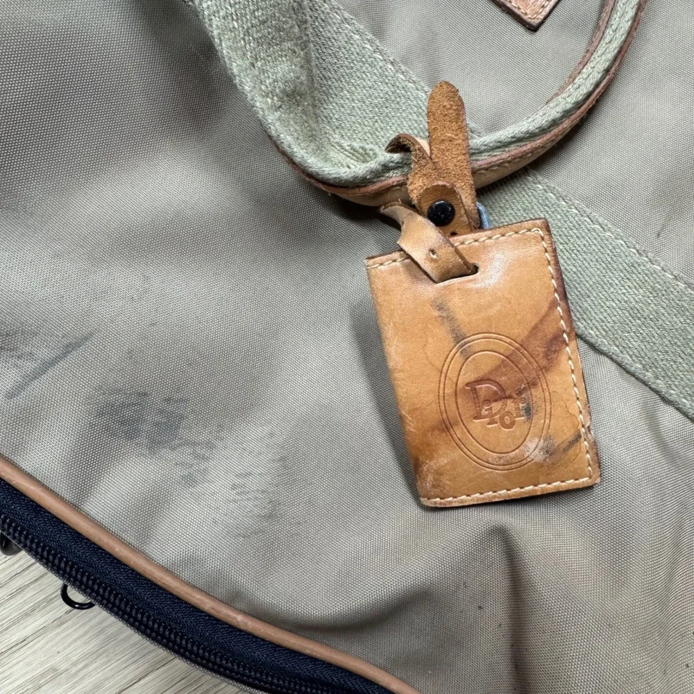 Christian Dior Vintage Canvas Leather Briefcase Olive Green Tan Laptop Bag 22in